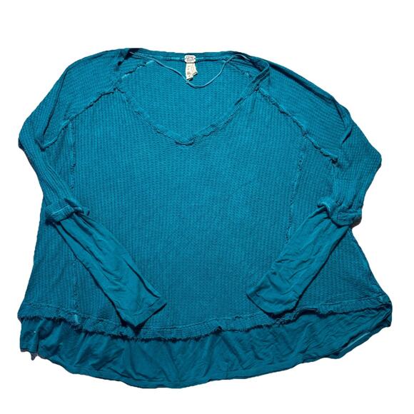 We the Free People Laguna Thermal Top Blue/Green Sz M Boho - Picture 1 of 5